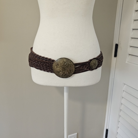 Moroccan Leather Braided Concho Belt - Picture 10 of 11